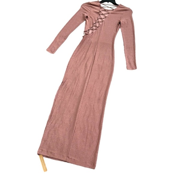 Reformation Women's Kinsey Lace Up Knit Maxi Dress Metallic Pink Sparkle Size S - Picture 12 of 16